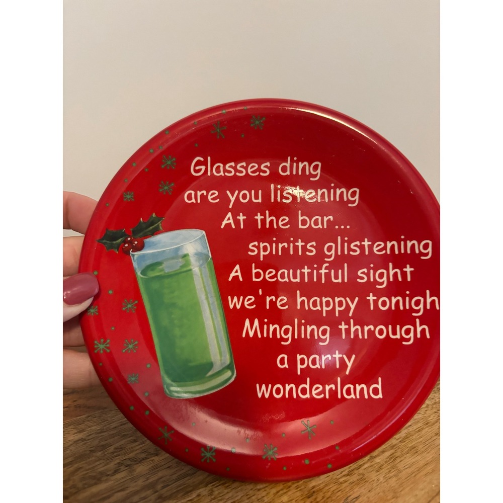 Department 56 Christmas Appetizer Plate Red Party Wonderland Cocktail Poem 6in